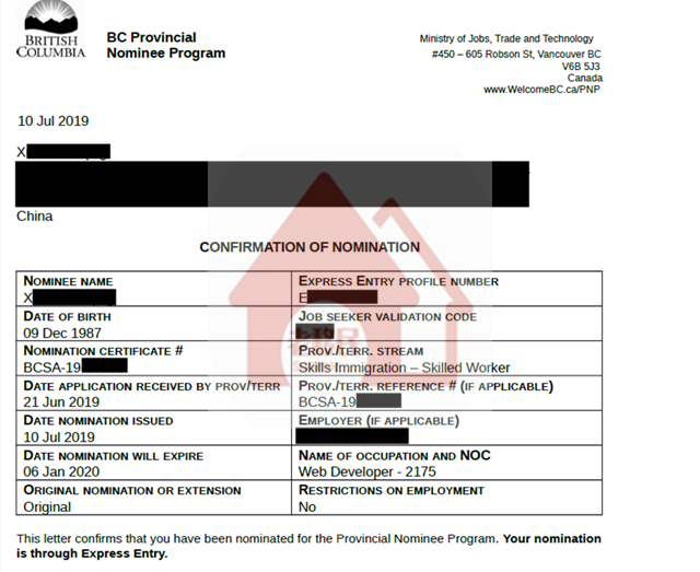 恭喜2175客户获得加拿大bc省提名通知